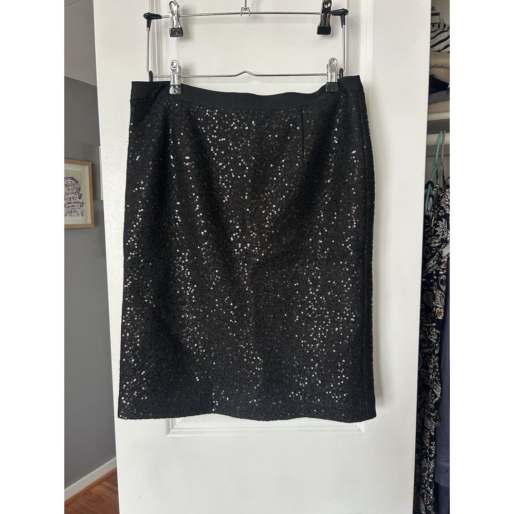 Boden Women's Black Sequin Skirt Size 10R Wool Blend Knee Length Party Evening